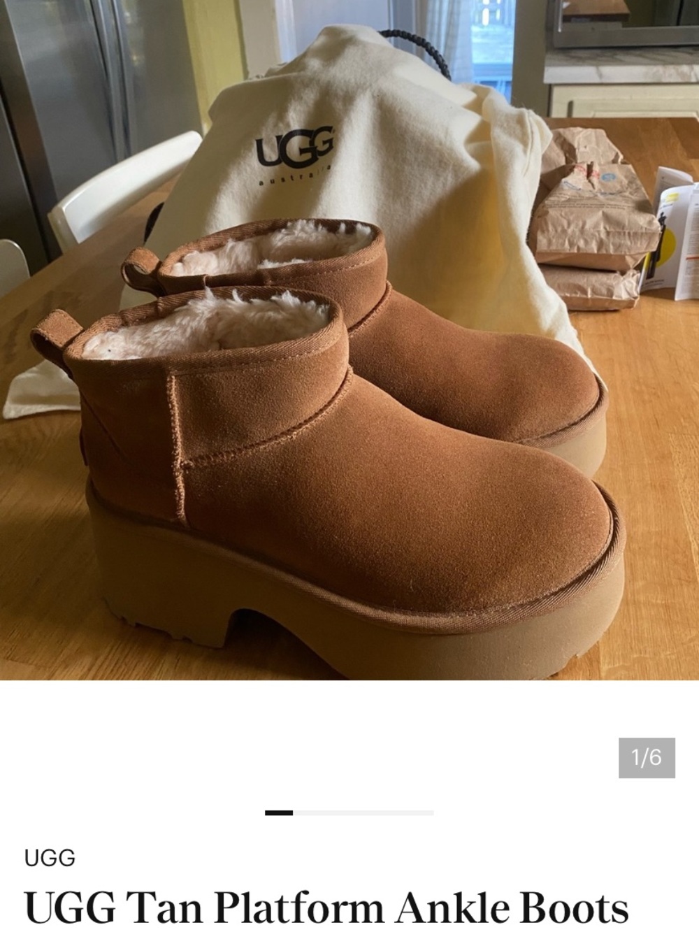 UGG Chestnut Platform Shearling Ankle Boots WORN ONCE ONLY